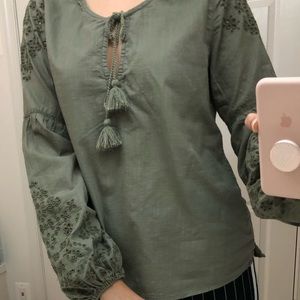 Abercrombie & Fitch Olive Green Bell Sleeve Blouse